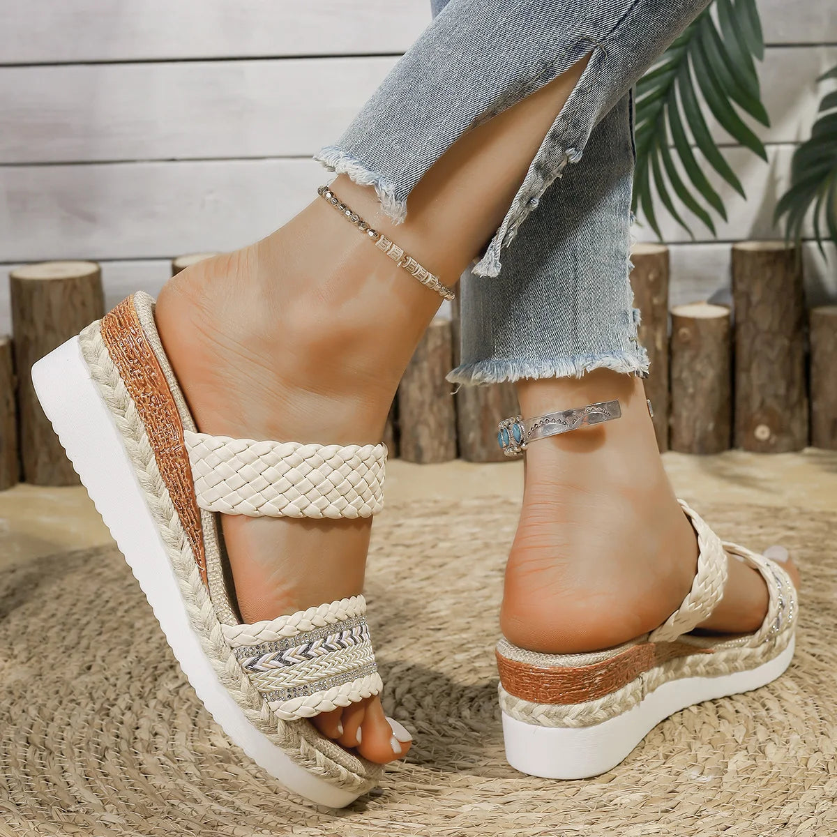 Bohemia Style Wedge Sandals Women 2025 Summer Thick Bottom Platform Sandals Woman Plus Size 43 Non Slip Beach Shoes Footwear