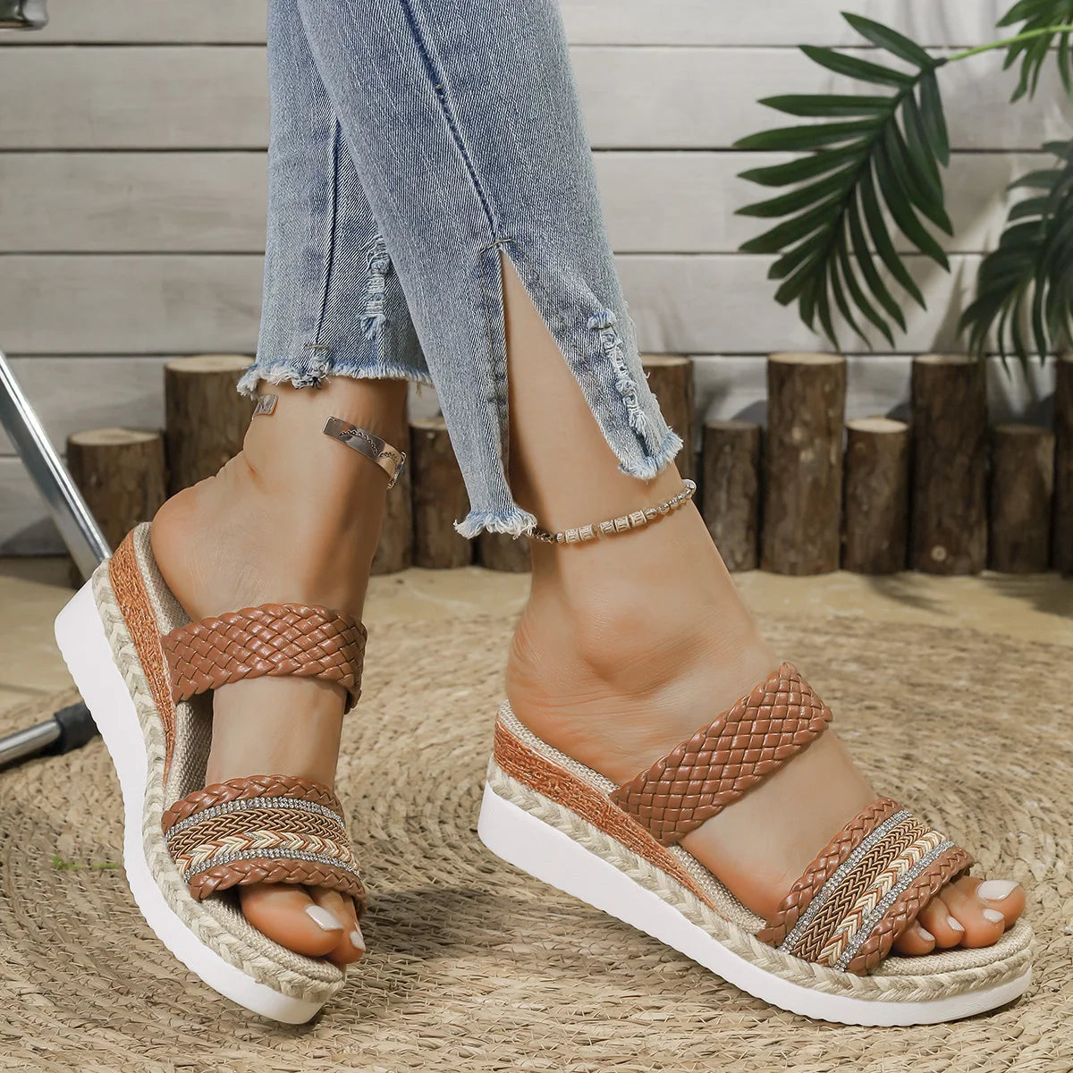 Bohemia Style Wedge Sandals Women 2025 Summer Thick Bottom Platform Sandals Woman Plus Size 43 Non Slip Beach Shoes Footwear