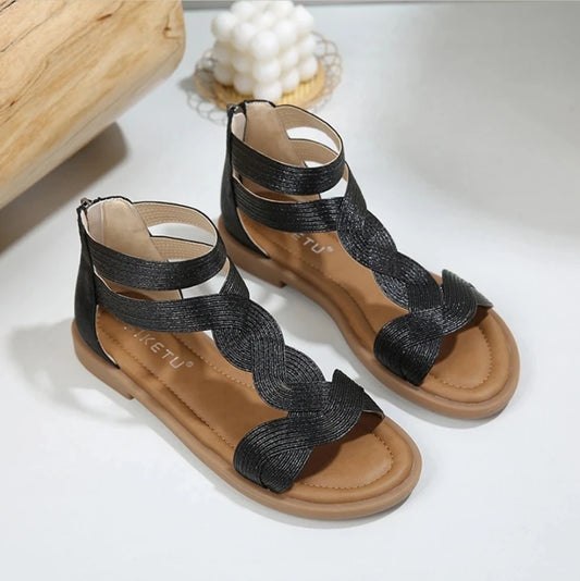 Woman Heeled Sandals Summer Fashion Rear Zipper Open Toe Wedges Sandals Women Causal Comfort Beach Shoes flats Footwear Sandalen