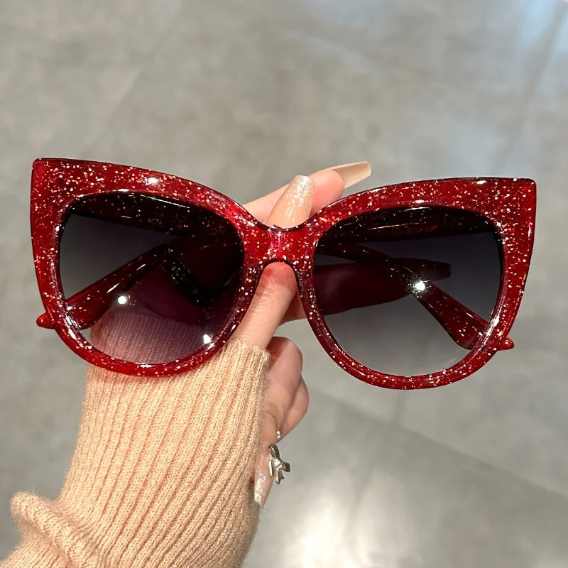 Retro Gradient Lens Cat Eye Sun Shades - Large Sunglasses For Women - Leopard Fashion For Vacation Beach Party